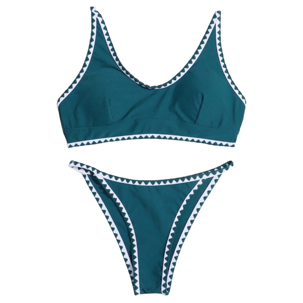Teal Whipstitch High Cut Whipstitch Boho Bikini
